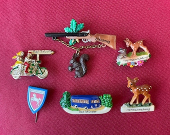 One Vintage German Hat or Lapel Pins Alpine Brooch Charm 1960s Road Trip Travel Souvenirs Rifle Hatpin Oktoberfest Accessory Bavarian