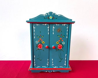 Vintage Dollhouse Bedroom Cabinet in Dora Kuhn Style Miniature Furniture 12 Scale Blue Bed Wardrobe Cabinet Clothing Germany Painted Wood