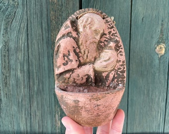 Vintage St Conrad Holy Water Font Rustic Pottery Saint Flat Table Stoup Catholic Gift Idea Ceramic Religious Christianity Jesus Wall Art