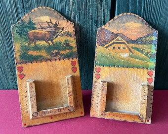 Vintage Perpetual Calendar Frame Black Forest Germany Handmade Painted Wooden Small Easel Frame for Desktop Table Hornberg