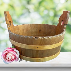 Vintage Übertopf aus Bayern Deutschland Geschenk Unter 25 Küche Organizer Folk Arche Holzfass Pflanztopf Indoor Outdoor Gartenarbeit