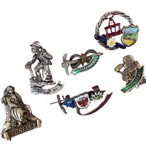 Vintage Alpine Hat Pins – Loreley, Andermatt, Niederau, Brunnenkogel, Oberammergau, Ettal – Germany Austria Swiss Alps Pins