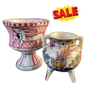 Vintage Italian Ceramics Set Portuguese Vases Pottery Collectibles Italy Bowl Portugal Boho Home Decor C.A.E.M. ORVIETO Red Horse