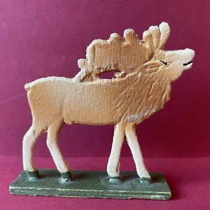 Vintage Elk or Deer Erzgebirge Mini Zoo Figurine Flat Toy Painted Wood Putz Village Animals Exotic Dollhouse Miniature Handmade Germany
