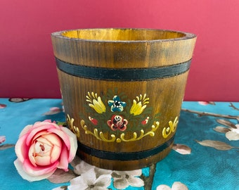 Vintage Wood Planter Painted with Bavarian Folk Art from Germany Gift Idea Under 30 Planter with Bauernmalerei Indoor Gardening Cacti