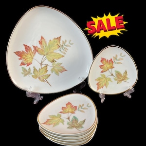 Vintage Hutschenreuther Diadem Leaf Plate Set – Hans Achtziger 1950s Bavarian Porcelain – Autumn Maple 7-Piece Dessert Service