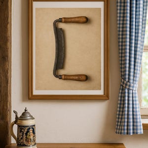 Printable Antique Drawknife Wall Art – Rustic Hand-Forged Timber Shaping Blade – Vintage Bavarian Woodworking Tool – Digital Download