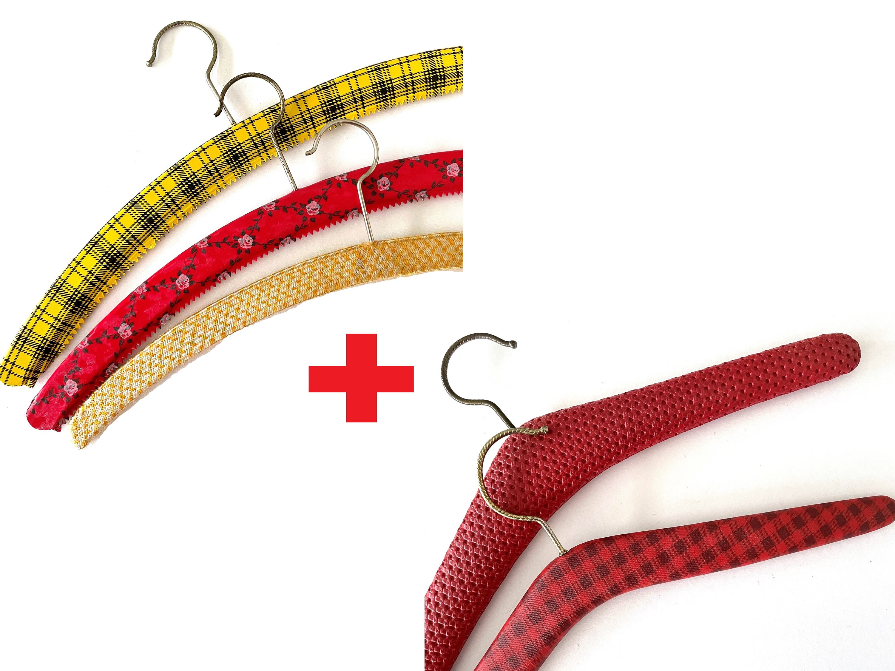Vintage Clothes Hangers 1970s Set 5 Red Yellow Vinyl Plastic Etsy
