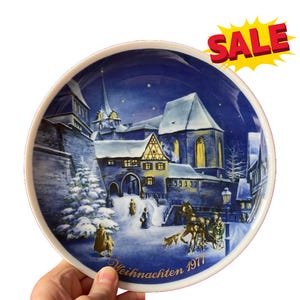 Royal Tettau Christmas Plate 1977 – Limited Edition “Weihnachten” Blue Winter Scene – Vintage German Porcelain by Tettau Atelier