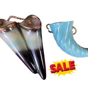 West Germany Wall Vases – Double‑Opening Black To Gray With Gilt Rim or Blue Cornucopia – 1960s/70s Ceramic Hanging Vases Wall Pockets