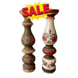 One Tall Bauernmalerei Candle Holder – 15&quot; Hand Painted Folk Art from Bavaria – Choose Rustic Red or Green with Cream