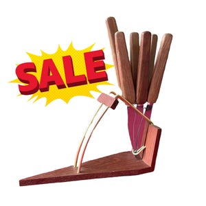 Vintage Solingen Teak Knife Set with Stand – 6 Midcentury Appetizer Knives with Stainless Blades – Rostfrei Marked Germany