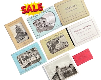 1930s Germany Travel Souvenir Photo Sets – Vintage Accordion-Style Mini Postcard Booklets – Leipzig Bavarian Castle Lauenstein Poland