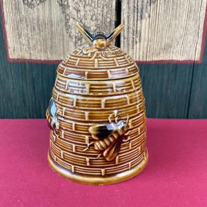 Vintage honingpot met bijen Skep-vorm honingpot met deksel Honeypot cadeau-idee onder de 30 keukendecor Jelly Jar uniek cadeau-idee KID HELP