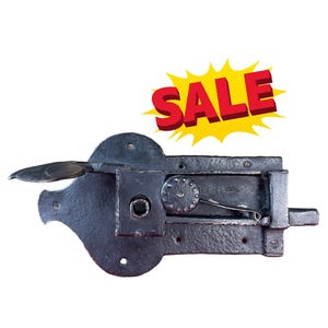 Antique German Farmhouse Door Latch – Forged Iron Rim Lock – Rustic Medieval-Style Hardware from Bavaria FARM HELP