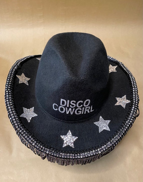 Customizable Black Cowgirl Hat With Rhinestone Fringe and  display picture 3