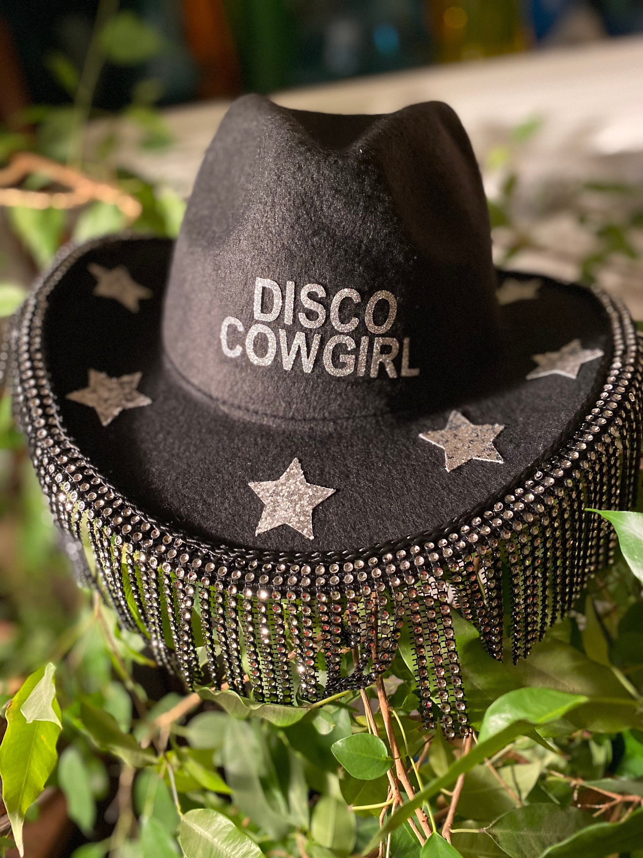 Customizable Black Cowgirl Hat With Rhinestone Fringe and Etsy