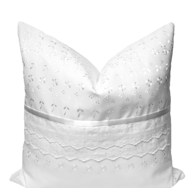White Eyelet Throw Pillow Etsy