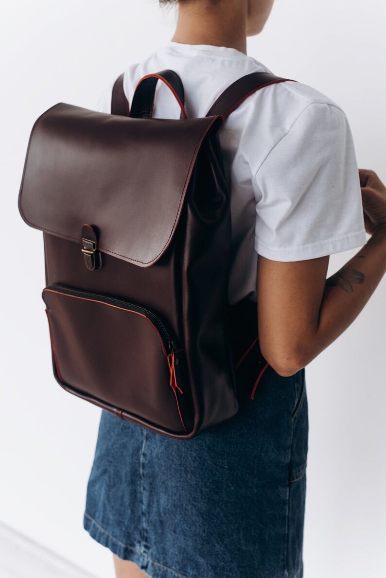 Leather Backpack Womenleather Laptop Backpacklaptop Etsy