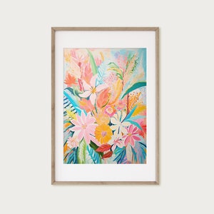 Tropic Wall Art - Tropical Painting Digital Download, Colorful Coastal Art Print, Flower Wall Art, Floral Bouquet Art, Instant Download