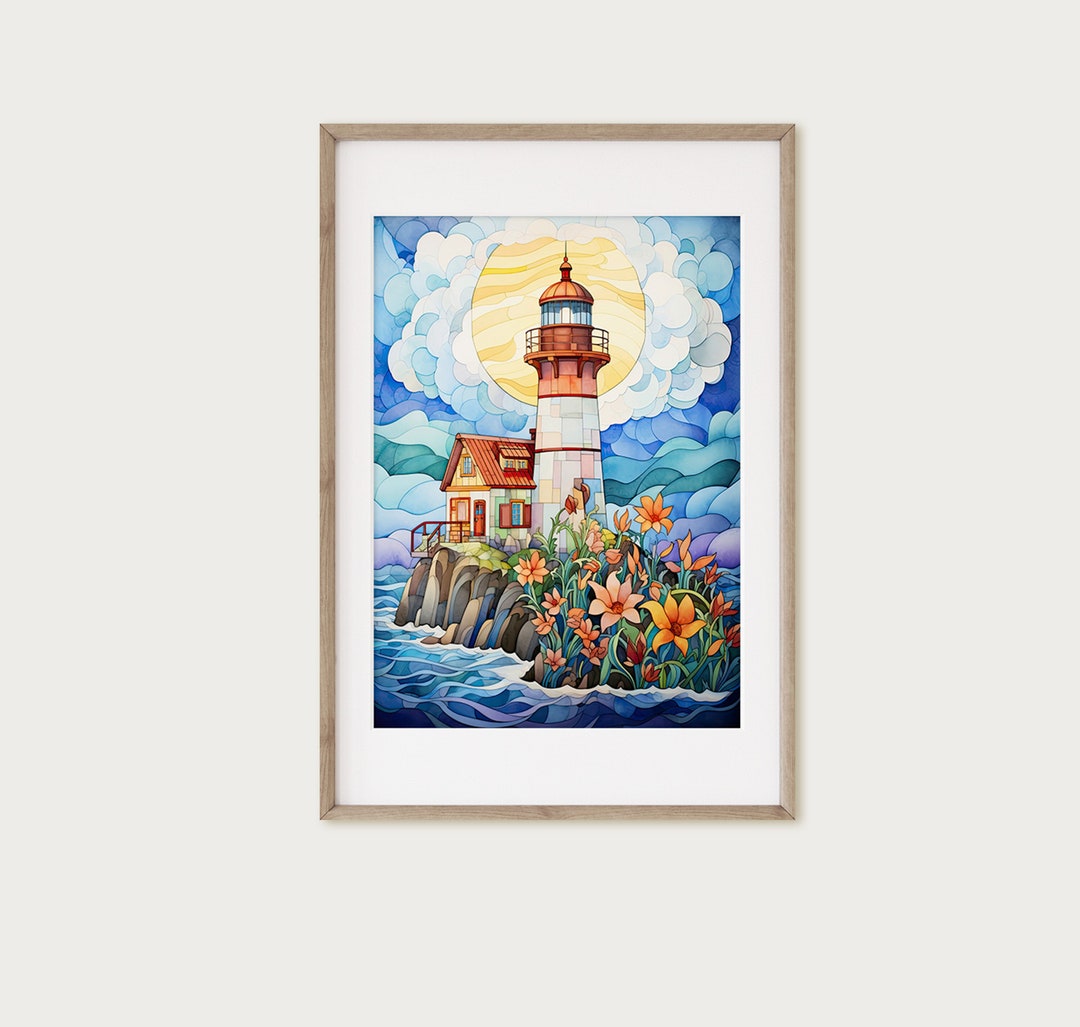 Colorful Wall Art - Lighthouse Art Print - Coastal Wall Art ...