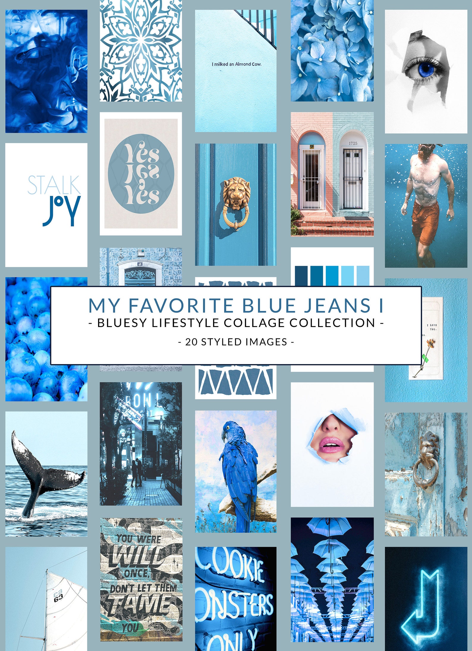 Blue Aesthetic Wall Collage Kit Navy Blue Styled Collage
