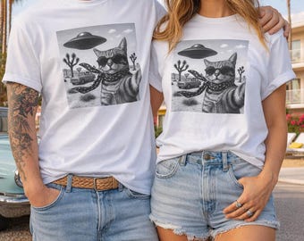 Vintage UFO Cowboy Cat T-Shirt, Retro Western Rodeo Tee