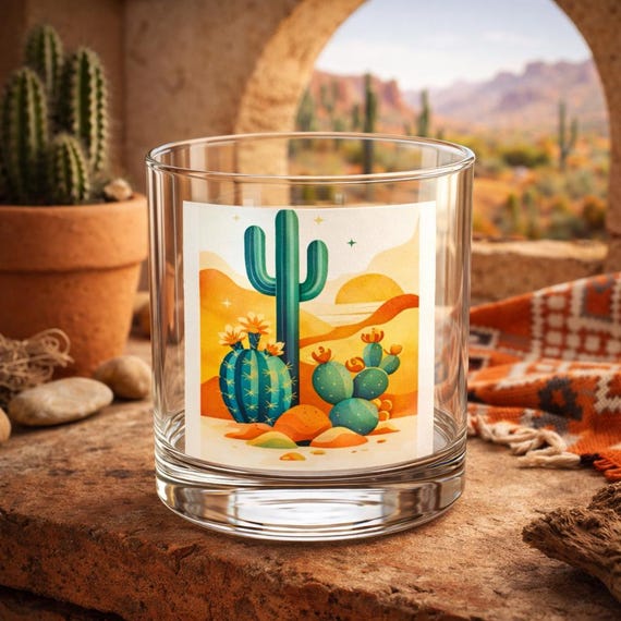 Southwestern Cactus Whiskey Glass Rocks Tumbler | Desert-inspired 10oz -  Etsy