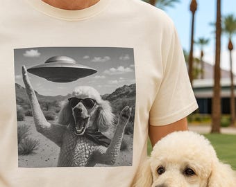 Vintage Poodle T-Shirt, Retro Cowboy Dog UFO Design