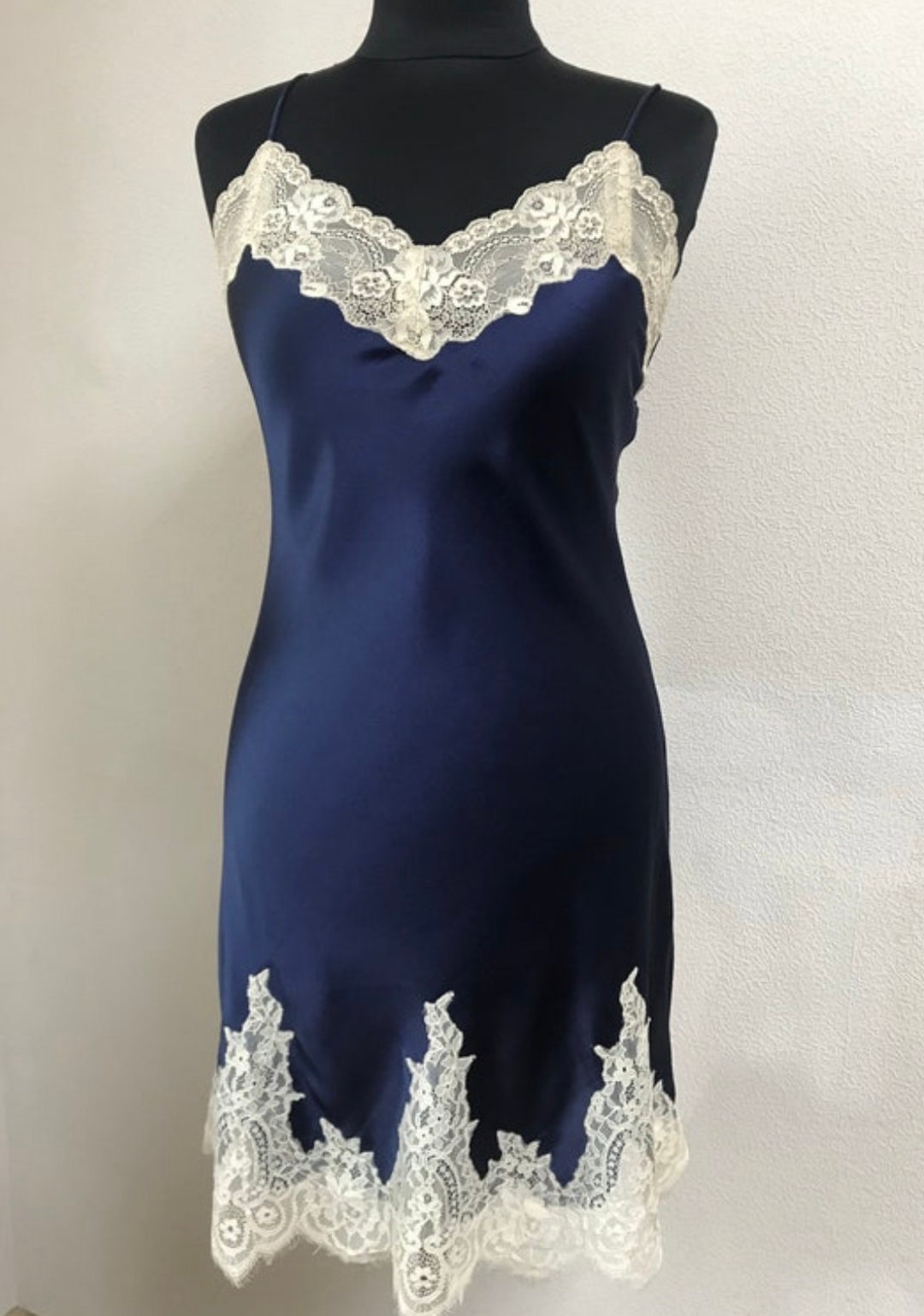 Dark Blue Nightgown Silk Nightgown Lace Nightgown Sexy - Etsy