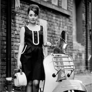 Sixties Girl with a Scooter, Retro Fashion, Wall Art, Instant Print, Digital Download, Black and White Fashion Photography JPEG PDF