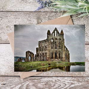Whitby Abbey, Whitby, kust van Noord-Yorkshire, digitale foto, bedankt, blanco notitiekaart Wenskaart