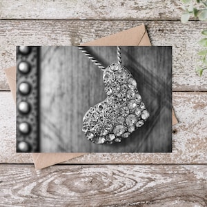 Pendentif coeur en argent avec strass, photographie numérique, réservez une date, merci, carte de correspondance vierge, carte de voeux