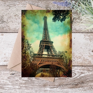 Vintage Style Eiffel Tower, Paris, France, Note, Thank You, Blank Greetings Card