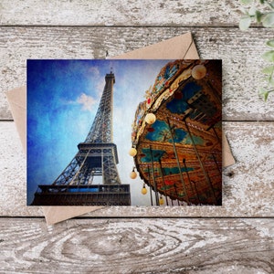 Tour de Eiffel, Torre Eiffel e giostra, Campo di Marte, Parigi, Francia, Biglietto di ringraziamento, Biglietto vuoto, Biglietto d'auguri