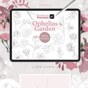 Procreate - Ophelia's Garden - 170+ Pinceaux, Fleurs, Tatouage, Pivoines, Roses, Lys, Fleurs sauvages, Fleurs délicates, UTILISATION COMMERCIALE