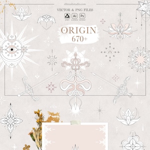 Origine - Clip Art & Vector Collection - Fine Line, Tatouage, Sorcellerie, Magic Eye, Tarot, Lune, Étoiles, Galaxie - UTILISATION COMMERCIALE
