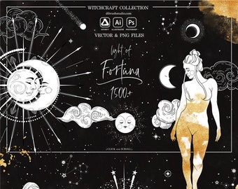 Light of Fortuna - ClipArt & Vector Collection - Magic, Celestial Vector Icons, Moon, Lunar, Zodiac, Witch, Universe, Galaxy, COMMERCIAL USE