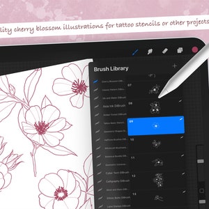50 Procreate Brushes - Cherry Blossom Tattoo Set - Stamp Template ...