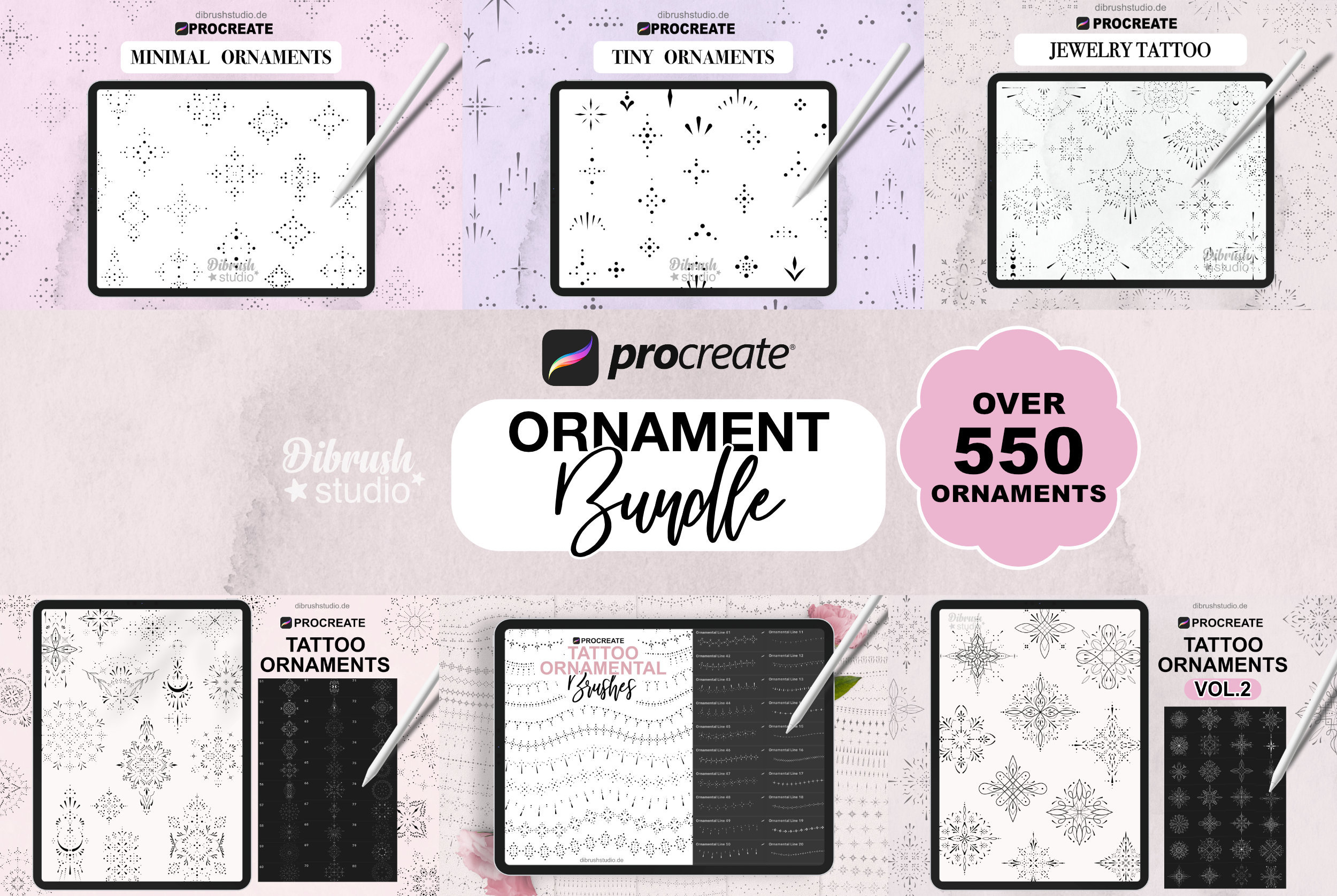 Paquete de pinceles Procreate Ornament Tattoo – más de 550 sellos ornamentales para iPad