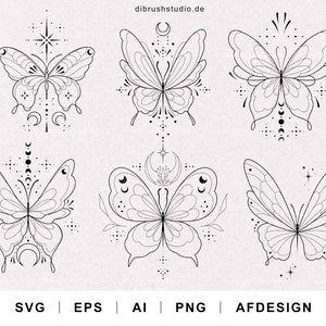 Papillon Boho complexe Svg, Luna Moon Butterfly svg, Papillon Png numérique