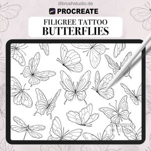 Procreate • Filigree Butterflies Tattoo • Fineline Butterfly Stamps •  Commercial Use • Procreate Brushes