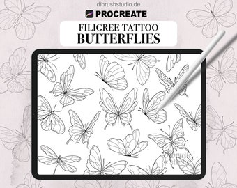 Procreate • Filigree Butterflies Tattoo • Fineline Butterfly Stamps •  Commercial Use • Procreate Brushes