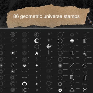 Procreate Geometric Universe Stamps Brushes, Tattoo, Moon, Astronomy, Galaxy, Constellations, Zodiac COMMERCIAL USE image 3