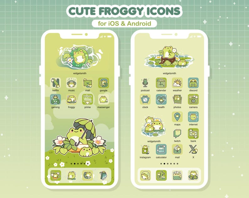 Cute Frog App Icons Ios & Android / Kawaii Green Frog Phone Theme ...