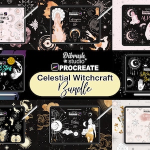 Procreate Bundle Witchcraft Celestial Brushes, Fineline Tattoo, Magic Eye, Tarot, Moon, Stars, Celestial, Wicca COMMERCIAL USE