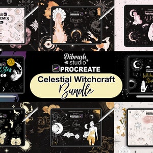 Procreate Bundle Stregoneria Pennelli celesti, Tatuaggio Fineline, Occhio magico, Tarocchi, Luna, Stelle, Celeste, Wicca USO COMMERCIALE
