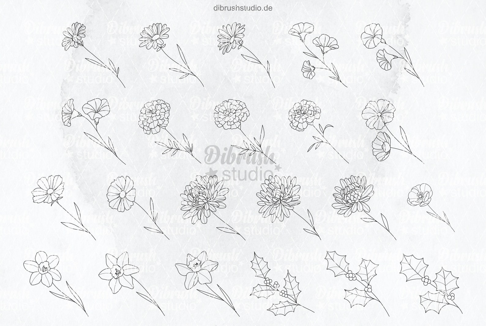 Procreate ∙ Birth Flowers Tattoo Fineline Stamps ∙ Commercial Use ∙ ...