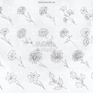 Procreate ∙ Birth Flowers Tattoo Fineline Stamps ∙ Commercial Use ∙ ...
