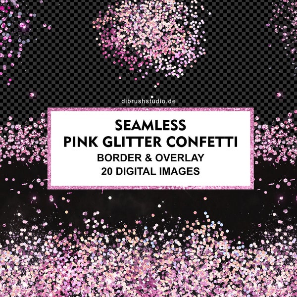 Seamless Pink Glitter Confetti Clip Art - Borders Clipart, Pink Glitter, Confetti Overlay, Seamless glitter texture, COMMERCIAL USE